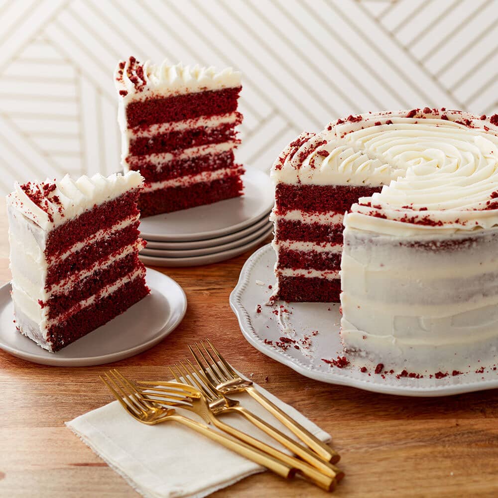 red velvet cake and slices