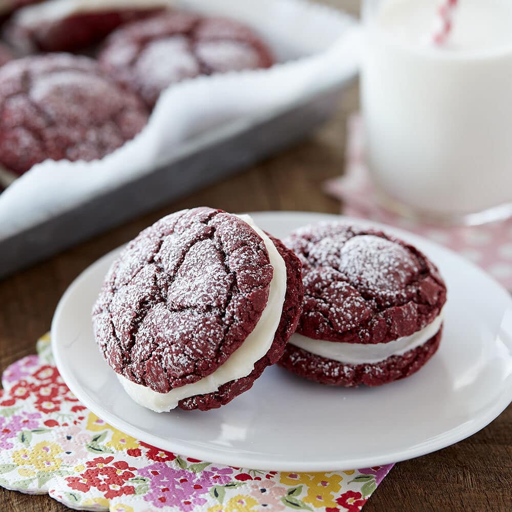 Red Velvet Sandwich Cookies on a Plate