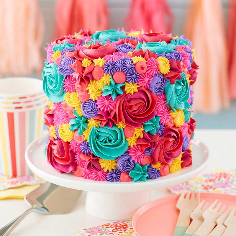 Colorful Buttercream Flowers Cake