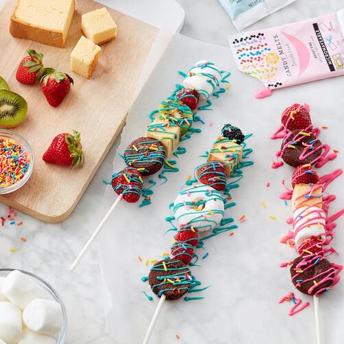 Dessert kabobs drizzled with candy melts