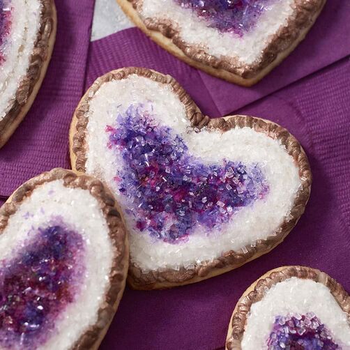 Heart-shaped sparkling geode cookies