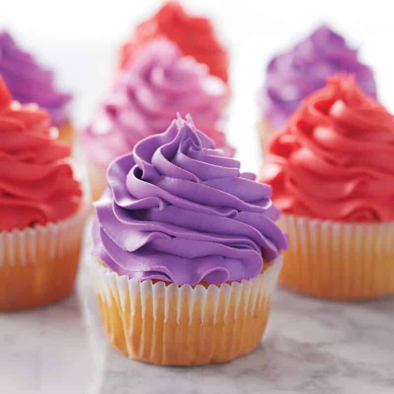 Jewel-tone buttercream swirled cupcakes