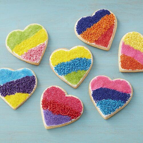 Sprinkles color block heart-shaped cookies