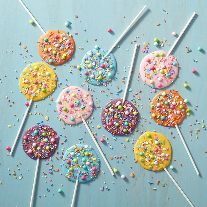 Sweet Candy Melts Candy lollipops topped with sprinkles