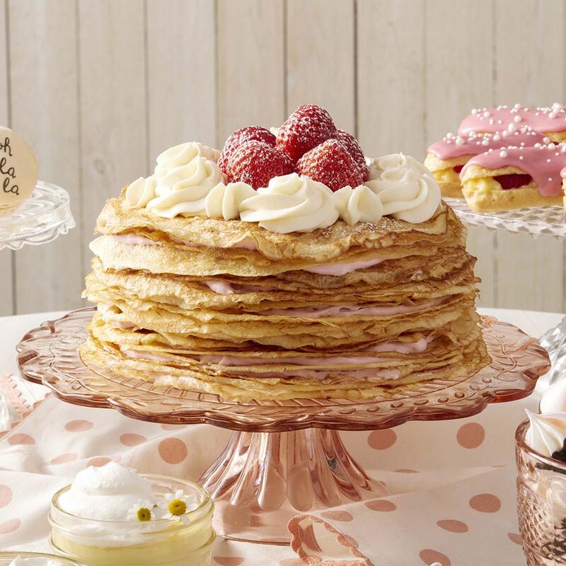 Strawberries and cream crepe layer cake