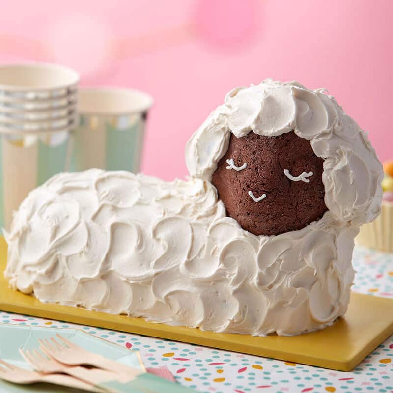 Chocolate 3D lamb cake with white frosting