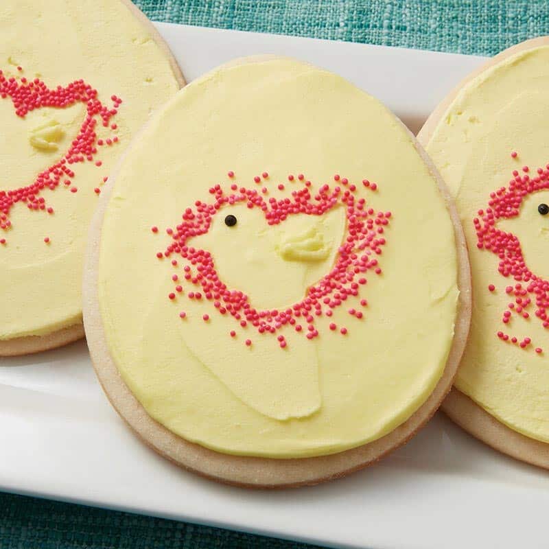 easter egg cookies with little chicks in the center