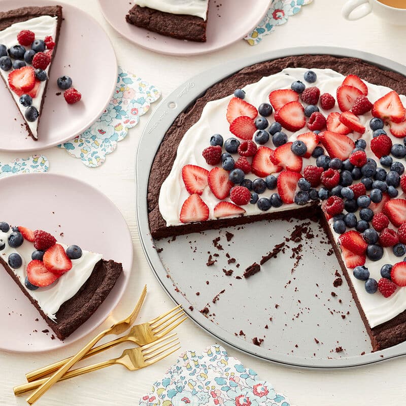 brownie dessert pie tipped with mixed berries