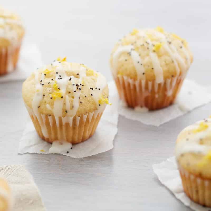 mini iced lemon poppy seed muffins