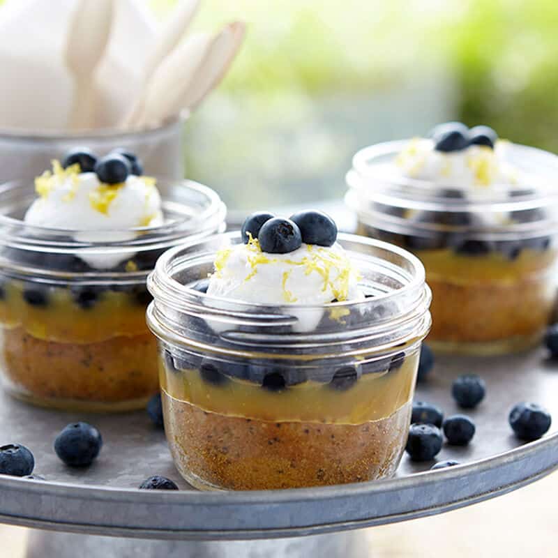 lemon blueberry poppy seed cake in a jar