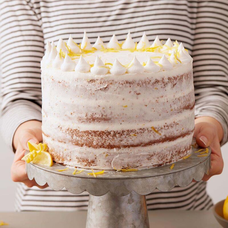 lemon poppy seed cake frosted with lemon buttercream frosting