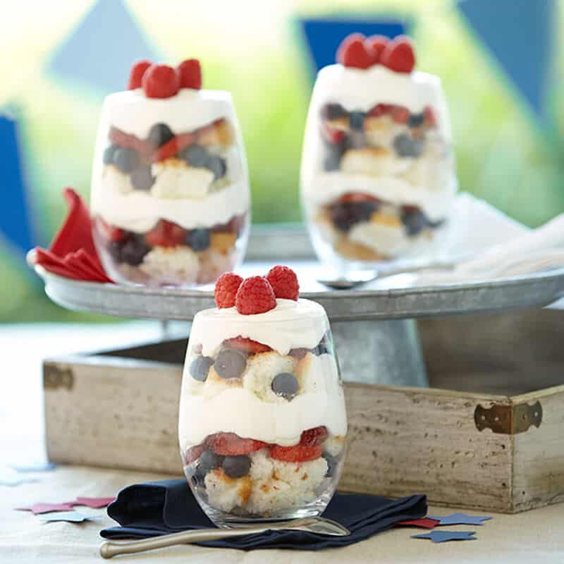 red white and blue berry mini triffles