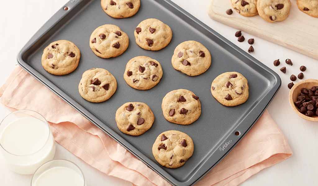 chocolate chip cookies on cooling grid