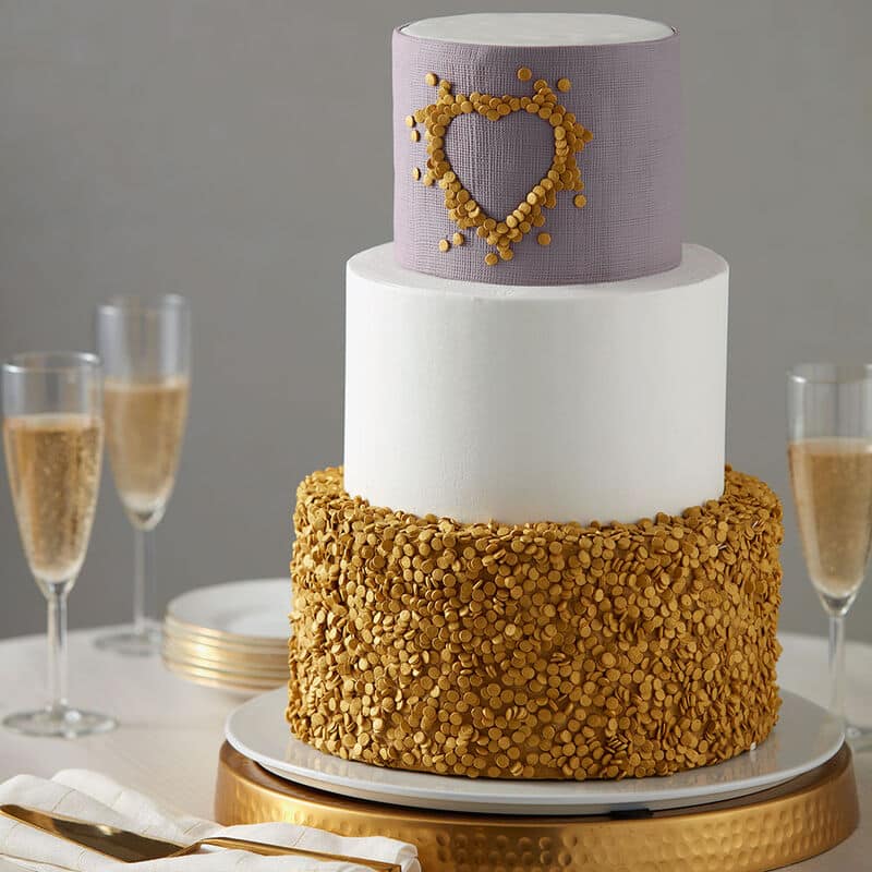 gold glittered wedding cake