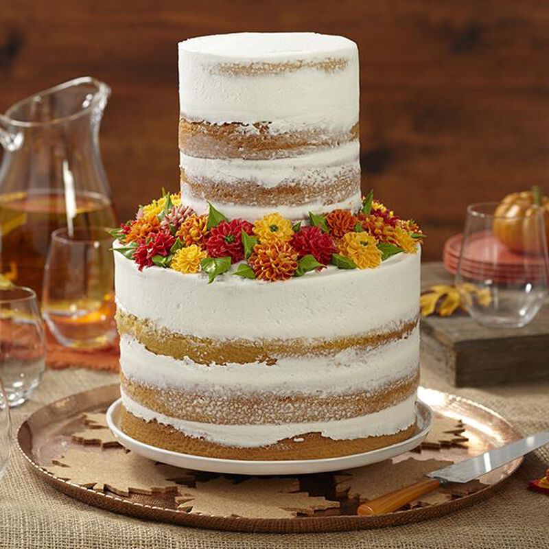 naked cake with floral flowers