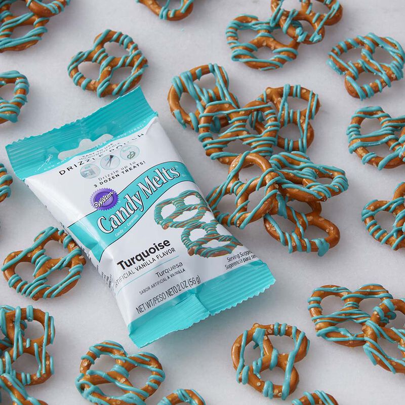 blue candy melts candy drizzled pretzels